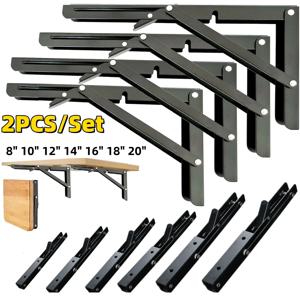 2PCS 헤비 듀티 삼각형 접이식 각도 조절 선반 브래킷 스테인레스 스틸 접이식 선반 브래킷 테이블 작업대 벽걸이용