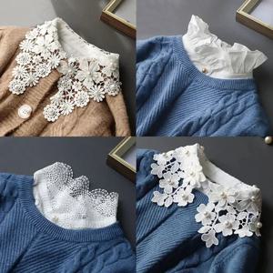 레이스 참신 가짜 칼라 여성용 셔츠 앞 넥타이 분리형 칼라 스탠드 드레스 스웨터 소녀 거짓 칼라