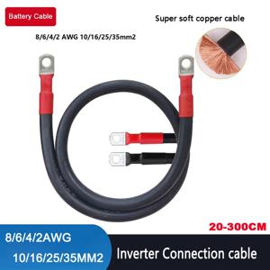 부드러운 배터리 연결 케이블 8/6/4/2AWG 연선 구리 와이어 10/16/25/35mm2 SC M6 M8 M10 러그 인버터 자동차 태양 광 UPS 용