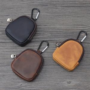 정품 가죽 동전 지갑 동전용 복고풍 소형 지퍼 파우치 이어폰 액세서리 4가지 색상, 풀 그레인 소가죽