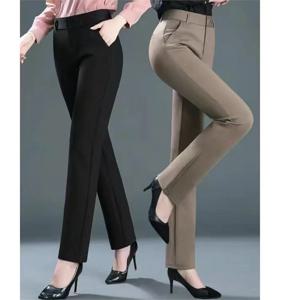 봄 가을 여성용 신축성 있는 드레이핑 플러스 사이즈 톨 스트레이트 레그 블랙 맘 슈트 팬츠 하이웨이스트 롱 트라우저 패셔너블