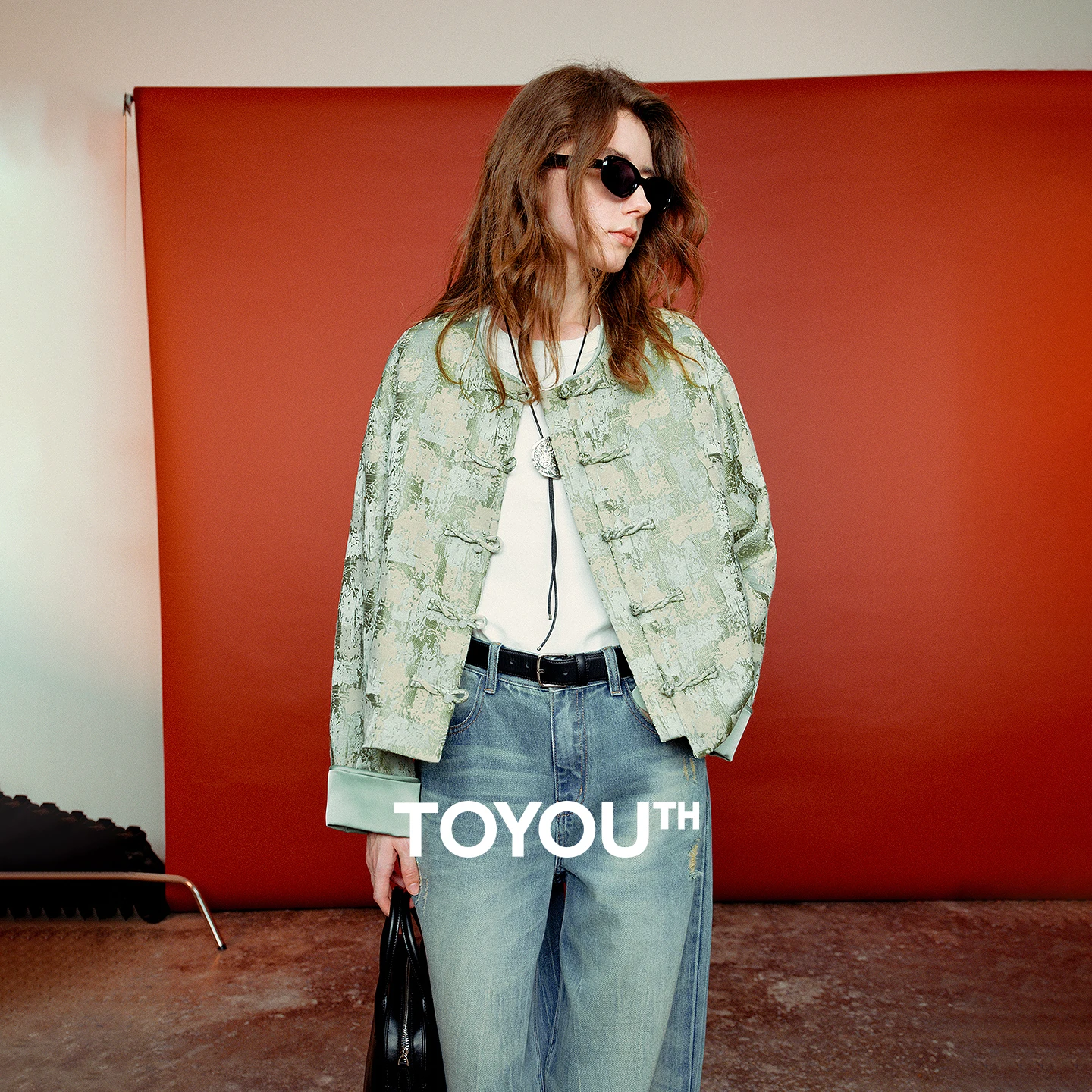 TOYOUTH 여성용 신상 중국식 자카드 코트 2026 봄 개구리 단추 컬러 블록 고급스러운 카디건