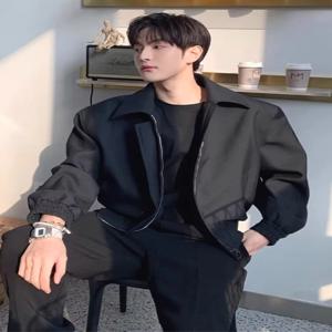 아메리칸 스타일 숄더 패드 재킷 남성용 고급 캐주얼 행정 작업복 짧은 칼라 파일럿 오토바이 의류