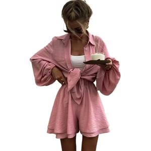 여성용 캐주얼 루즈한 짧은 세트, 2 피스 세트, 여성 의상, 스파 홀리데이, 헐렁한 패션, 여름