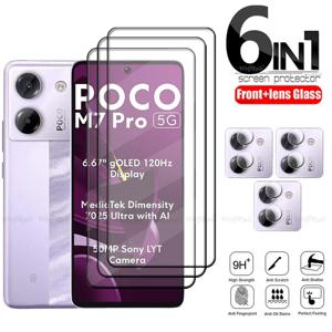 Xiaomi Poco M7 Pro 5G 강화 유리 9H 풀 커버 화면 보호기 Poco M7 Pro 5G Len Glass 용 Poco M7 Pro 5G 유리 용 6-in-1
