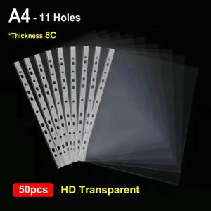50개 HD 투명 A4 바인더 슬리브 11홀 시트 프로텍터 A4 플라스틱 슬리브 광택 클리어 파일 백 8C/10C 두께