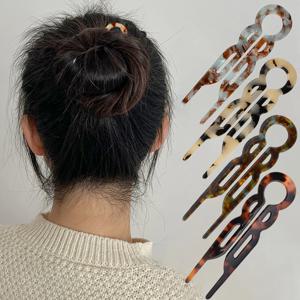 패션 보우 디자인 헤어 롤빵 U 자형 헤어 스틱 아세테이트 헤어 포크 머리핀 여성 미트볼 스위트 걸스 헤어 액세서리 머리띠