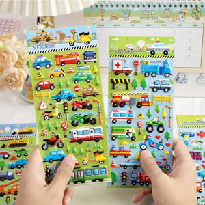 6 시트 3D 버블 스티커 자동차 트럭 공룡 해양 동물 만화 데칼 방수 어린이 재미 있은 교육 데칼 장난감