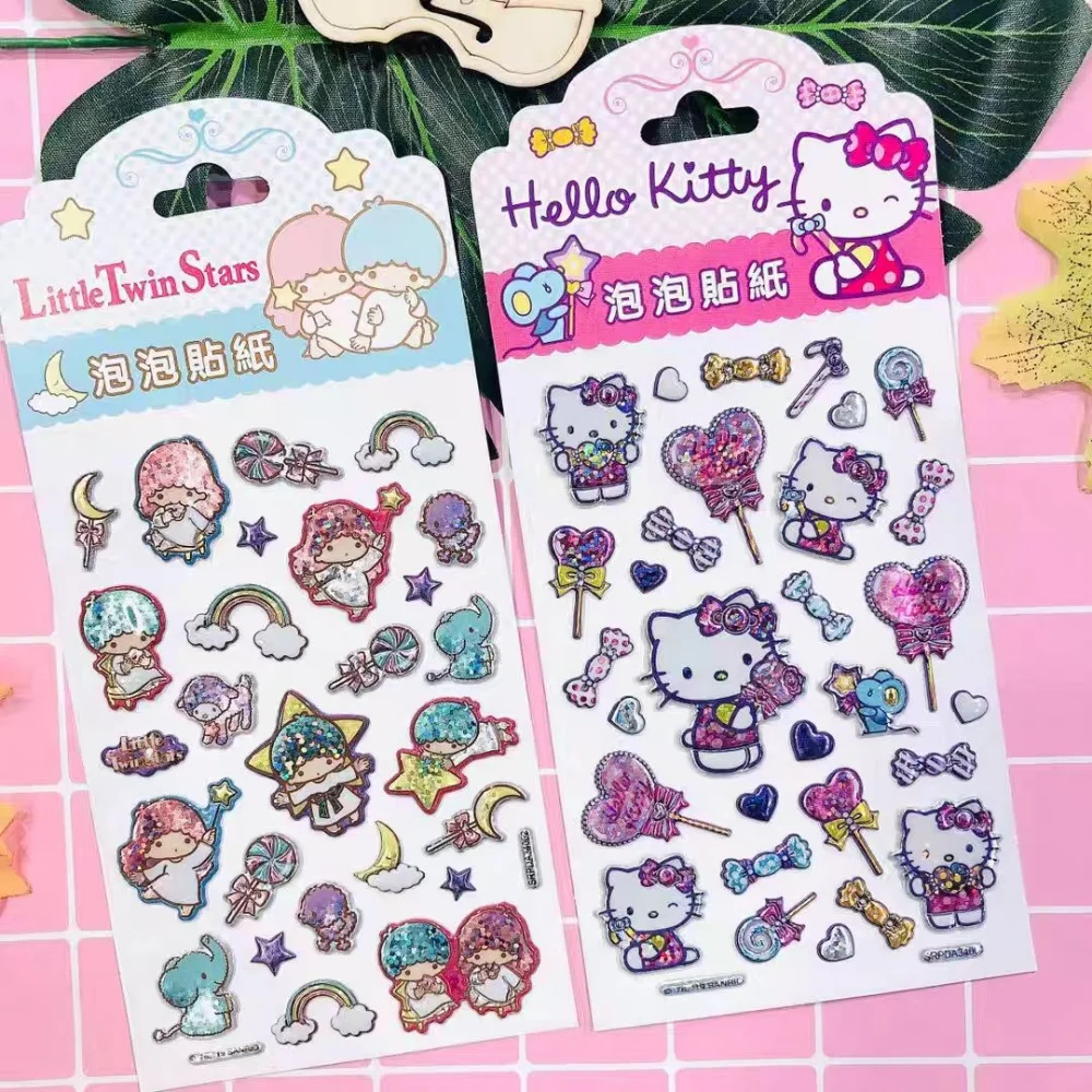 정품 산리오 헬로 키티 글리터 스티커 만화 캐릭터 장난감 데칼 수제 DIY 스크랩북 노트북 장식 스티커 소녀 선물