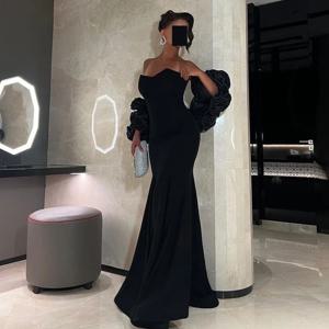 섹시한 여성용 이브닝 가운, 블랙 3D 꽃 재킷, 2024 특별한 날 가운, 인어 연인 웨딩 파티 가운