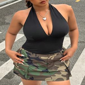 새로운 패션 솔리드 컬러 플러스 사이즈 여성 패션 섹시하고 다재다능한 여성 의류 홀터넥 탑 베스트