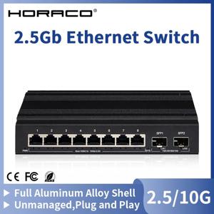 HORACO 2.5G 네트워크 스위치 8 포트 이더넷 스위치, 2*10G SFP+ 플러그 앤 플레이 팬리스 홈랩 스위치
