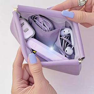 자동 폐쇄형 미니 PU 가방, 이어폰 충전 케이블 분리 보관 가방, 휴대용 제로 지갑 동전 립스틱 보관 가방