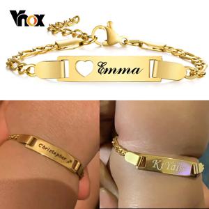 Vnox 맞춤형 아기 소녀 팔찌, 신생아 엄마를위한 안티 알레르기 스테인레스 스틸 팔찌, 맞춤형 이름 생일 소년 소녀 선물