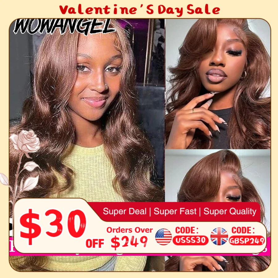 250% Pre Everything 13x6 HD 레이스 정면 가발 초콜릿 브라운 바디 웨이브 가발 멜트 스킨 인간의 머리 가발 여성용 미리 뽑아