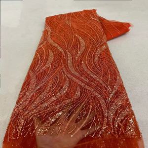 웨딩 재봉용 아프리카 레이스 원단, 부드러운 튤 메쉬 원단, 스팽글 비즈, 프랑스 및 나이지리아 스타일, 고품질, 2026