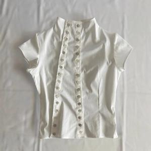 90s 하라주쿠 스트라이프 미니멀리스트 패션 탑 우아한 여성 셔츠 Y2K 의류 미적 클래식 빈티지 한국 반소매 셔츠