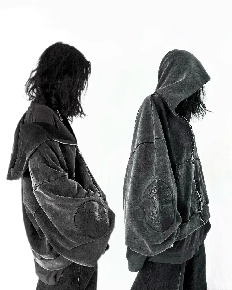 미국 하이 스트리트 레트로 워시드 올드 와이드 햇 남성 후드티 Y2K 고스 하라주쿠 탑 개성 의류 커플 패션 스웨트셔츠