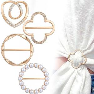 4개입 스카프 링 클립 - 티셔츠 타이 클립 옷 모서리 매듭 버튼 여성용 패션 메탈 원형 셔츠 클립 버클