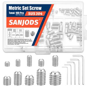 Allen Keys가 있는 세트 나사 모음 키트, 304 스테인리스 스틸 그럽 나사, 고정 장치 손잡이 수도꼭지 및 기타, M3-M8-100 PCs