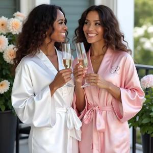 핑크색 들러리 가운 |   새틴 맞춤형 가운, 웨딩 가운, 독신 파티 가운, 신부 들러리 선물, 신부 들러리 제안