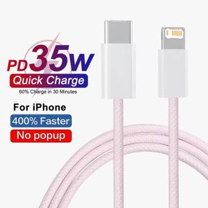 iPhone 11 12 mini 13 Pro 14 Plus XS Max X XR 8 Plus USB-C 급속 충전 나일론 편조 데이터 케이블용 35W PD 고속 충전 케이블