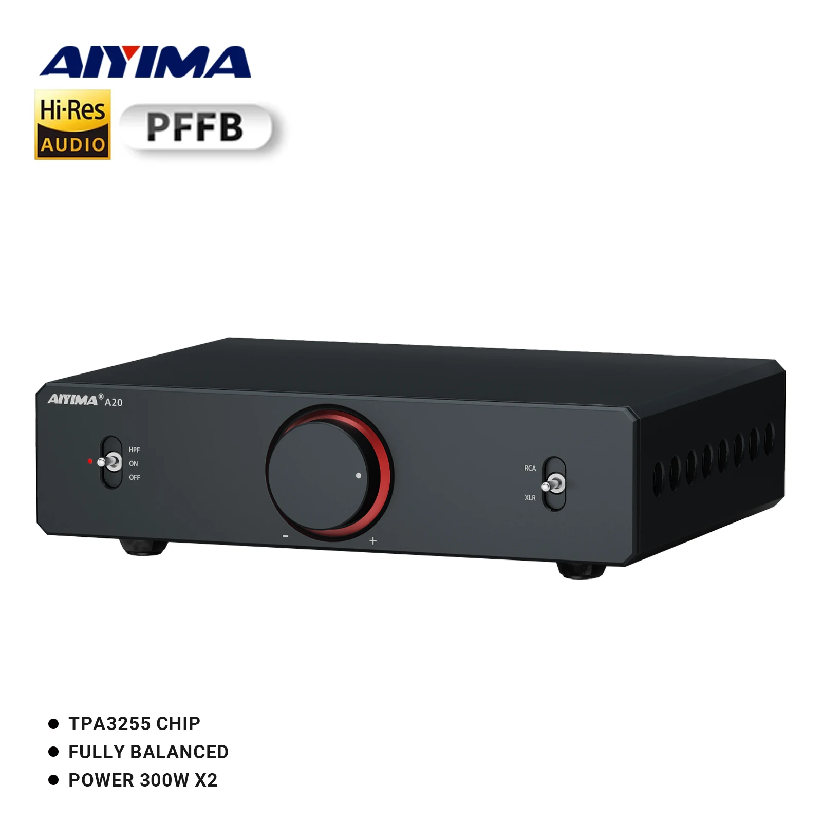 AIYIMA A20 PFFB 파워 앰프 TPA3255 하이파이 300W X2 스테레오 파워 앰프 XLR/RCA 완전 밸런스드 입력 HPF 하이 패스 필터