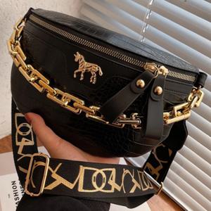 고급스러운 금장 장식의 페니 팩, 일상 외출용 스타일리시한 크록 텍스처 컴팩트 경량 다용도 캐주얼 웨이스트 백