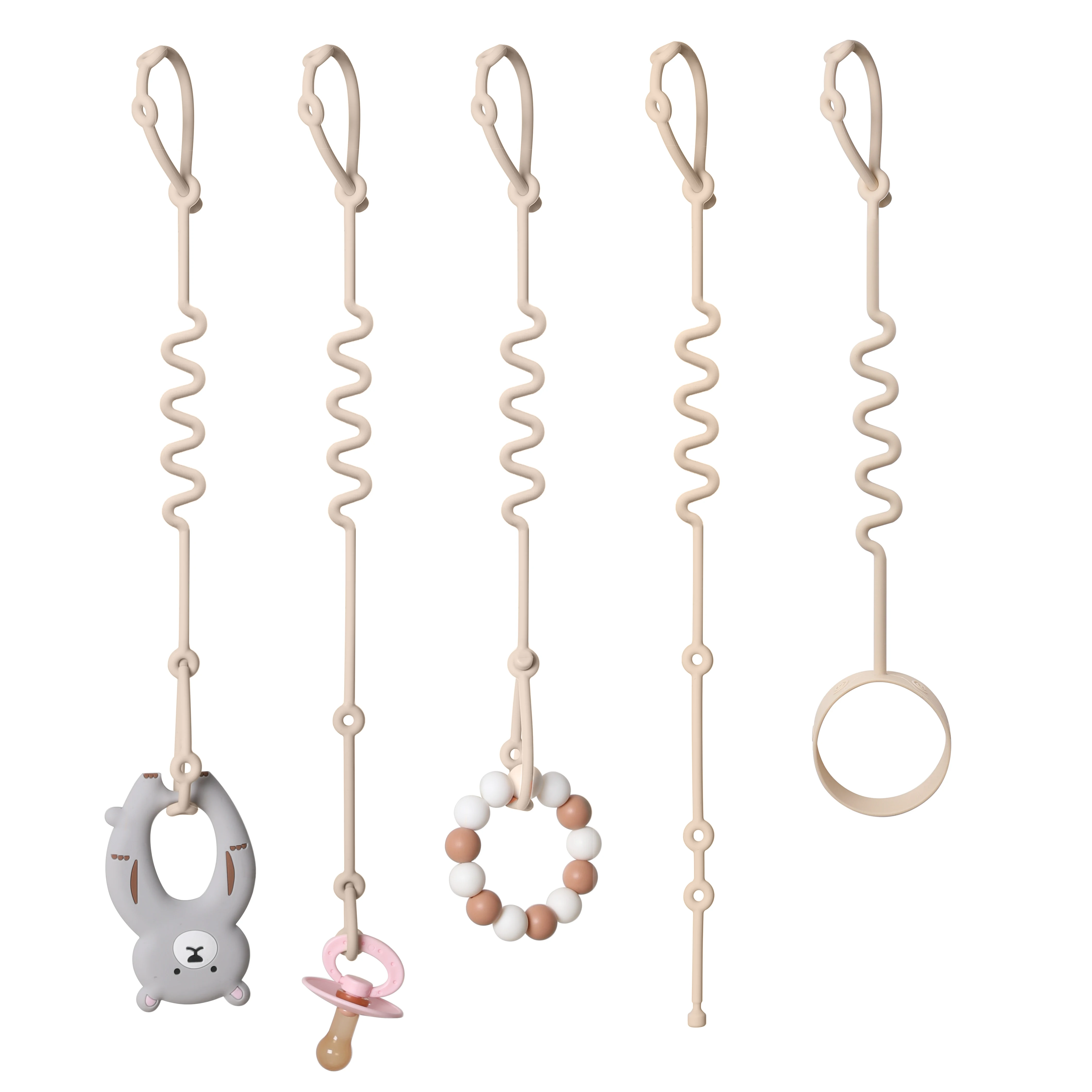 아기를 위한 장난감 안전 스트랩, 5팩 실리콘 젖꼭지 클립, 유모차 카시트용 실리콘 아기 장난감 병 Teether 번지 스트랩