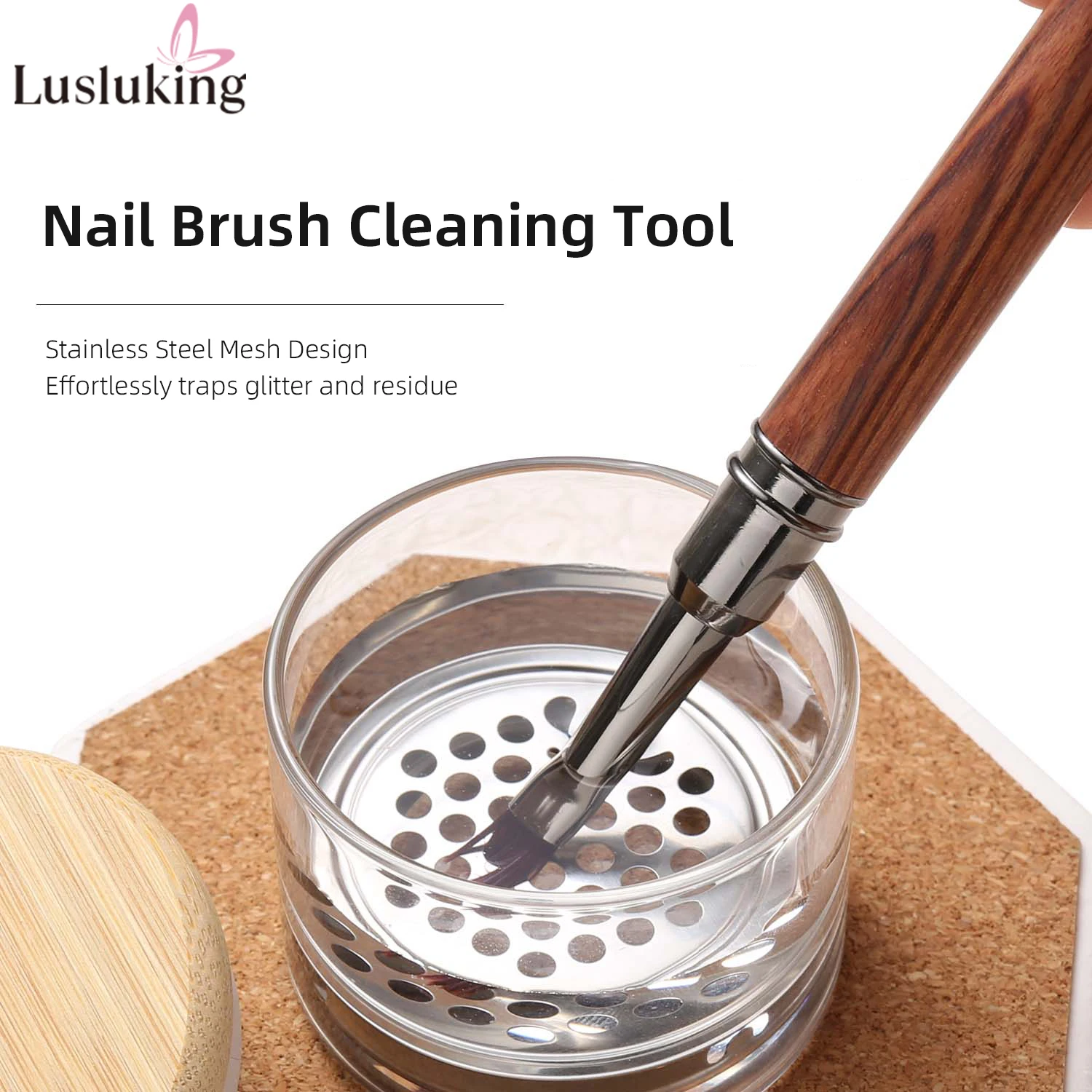 네일 브러쉬 클리너 컵 세척 펜 브러쉬 컵 스테인리스 스틸 메쉬 베이스 네일 드릴 비트 세척 용기 크리스탈 유리 컵