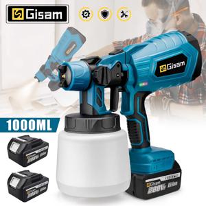 Gisam 1000ML 전기 스프레이 건 홈 무선 페인트 분무기 HVLP 자동 가구 Makita 18V 배터리 Pi 용 강철 코팅 에어 브러시