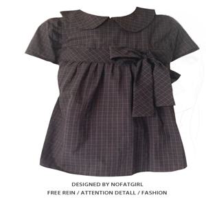 루즈핏 나비넥타이 칼라 반팔 셔츠 여성 여름 슬리밍 살커버 탑 플러스 사이즈 한국 스타일 스윗