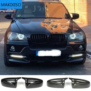 2pcs 사이드 윙 Rearview 수정 된 자동차 스타일링 밝은 검은 탄소 섬유 패턴 미러 커버 캡 BMW X5 E70 X6 E71 2008-2013