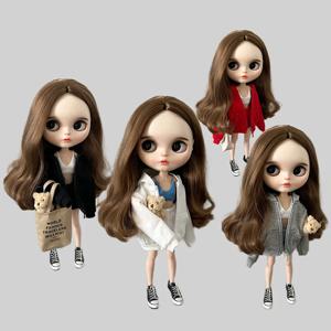 새로운 도착 Blythe 인형 옷 스웨터 스포츠 세트 조끼 반바지 Blyth OB24 Pullip 1/6 인형 복장에 대한 지퍼가 달린 까마귀 자켓