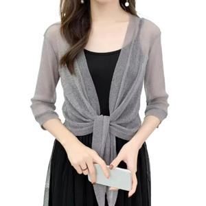 여성용 스파클링 레이스 업 카디건 여름 쉬어 커버 경량 루즈 블라우스 하프 슬리브 비치웨어 캐주얼 글리터 자켓