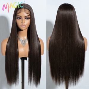 매직 코스프레 가발 합성 레이스 가발 30인치 롱 스트레이트 가발 부드러운 레인보우 컬러풀 옴브레 블론드 진저 가발 여성용