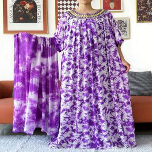 카쉬카 엘레강트 아바야 드레스 반팔 타이다이 코튼 여성 루즈핏 아바야 보헤미안 맥시 드레스 캐주얼 패션 드레스 아프리카 베스티도스