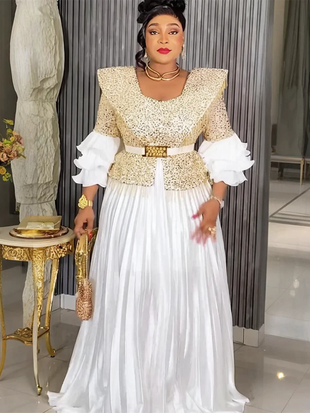 플러스 사이즈 아프리카 파티 롱 드레스 여성용 2025 신상품 다쉬키 앙카라 스팽글 이브닝 가운 터키 의상 로브 아프리카 의류