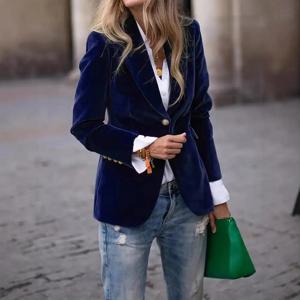 여성 벨벳 재킷 가을 겨울 블레이저 코트 유럽 스타일 골드 벨벳 우아한 슬림 핏 작은 정장 재킷 코트