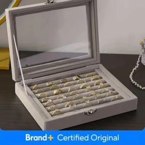 1개, 반지 보관함, 투명 뚜껑이 있는 부드러운 벨벳 보석 보관함, 귀걸이 및 보석 디스플레이 상자