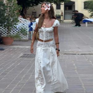 밍밍시 신상 매칭 세트 우아한 오프숄더 크롭탑과 플레어 스커트 섹시한 투피스 세트 여성 2025