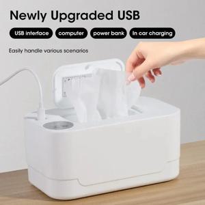 휴대용 USB 충전식 아기 물티슈 히터 LED 디스플레이 물티슈 디스펜서 차량 및 가정용 낫킨 가열 박스