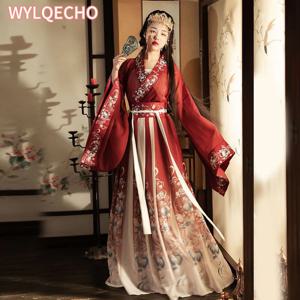 Hanfu 드레스 여성 중국어 고대 전통 Hanfu 카니발 공주 코스프레 의상 무대 Hanfu 블루 & 레드 댄스 드레스