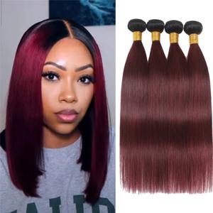 1b 99j 부르고뉴 인간의 머리카락 번들 옹 브르 와인 레드 뼈 스트레이트 인간의 머리카락 1/3 /4 Pcs 컬러 브라질 버진 헤어 익스텐션