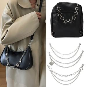 뜨거운 다층 실버 금속 가방 체인 패션 DIY 어깨 가방 체인 스트랩 교체 여성 청바지 체인 랍스터 버클