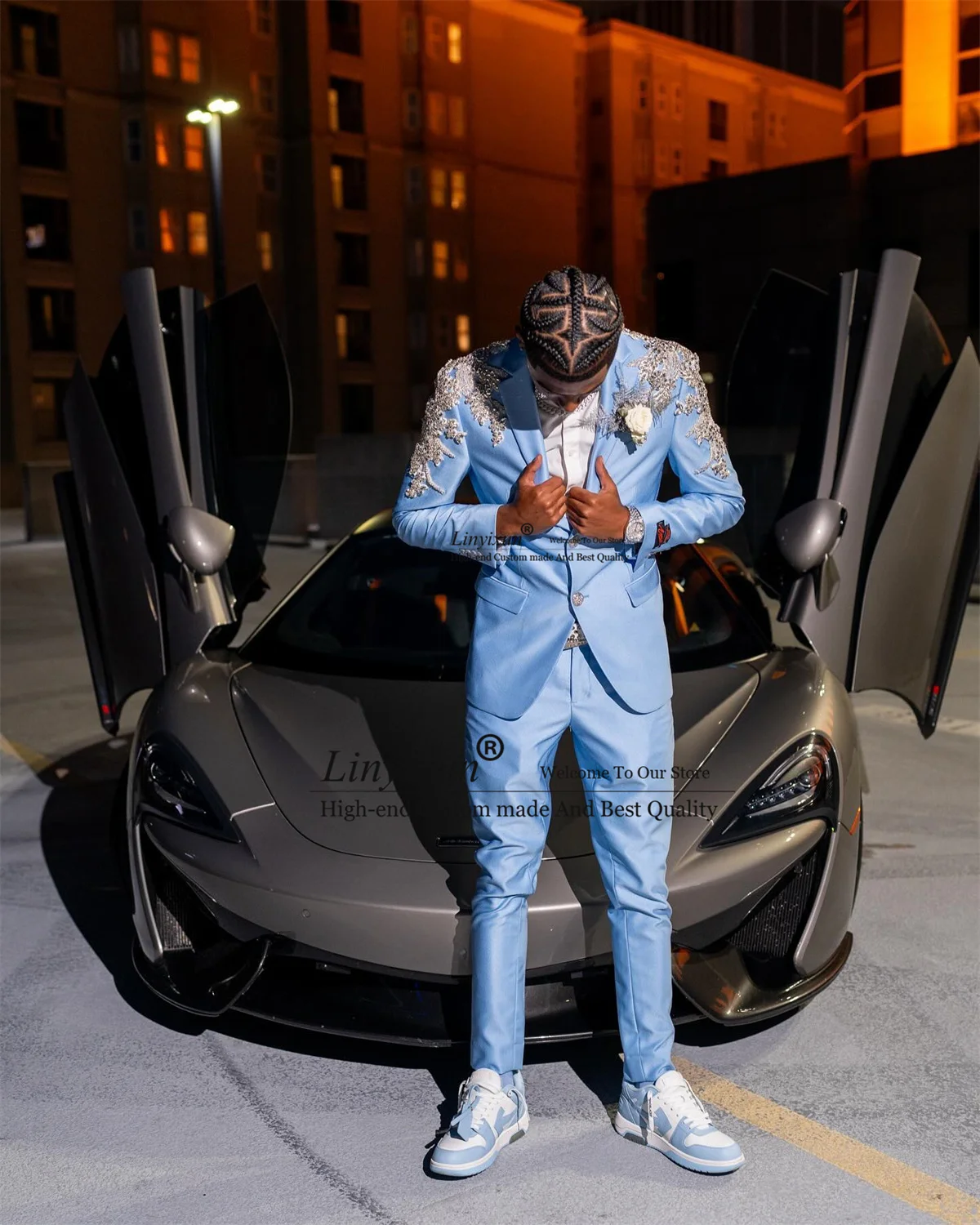 럭셔리 페르시 아플리케 남자 정장 노치 옷깃 웨딩 신랑 턱시도 맞춤형 남성 댄스 파티 블레이저 2 조각 세트 파티 의상 옴므