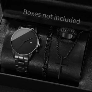 1/2/4PCS 패션 남자 비즈니스 시계 남자 달력 시계 Reloj Hombre (상자 없음)에 대 한 간단한 로마 다이얼 아날로그 쿼츠 시계