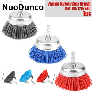 NuoDunco75mm 나일론 필라멘트 연마 컵 브러시 3인치 전기 드릴 브러시 녹/부식/페인트 제거에 사용되는 1/4인치 핸들
