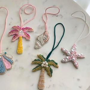 3D 해양 생물 비즈 수제 열쇠고리 야자수 불가사리 라인스톤 비즈 패치 크리스탈 가방 참 펜던트 장식품