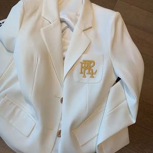 라이닝 레터 자수 고급 정장 코트 봄 신상 한국 영국풍 여성용 화이트 탑 블랙 블레이저 재킷 고딕